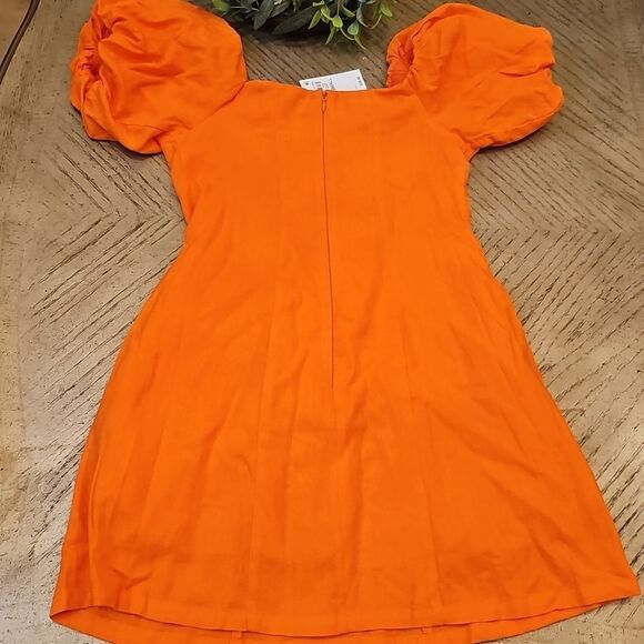 Bar III Vibrant Orange Off Shoulder Dress with Puff Sleeves Size XS NWT - Picture 10 of 11